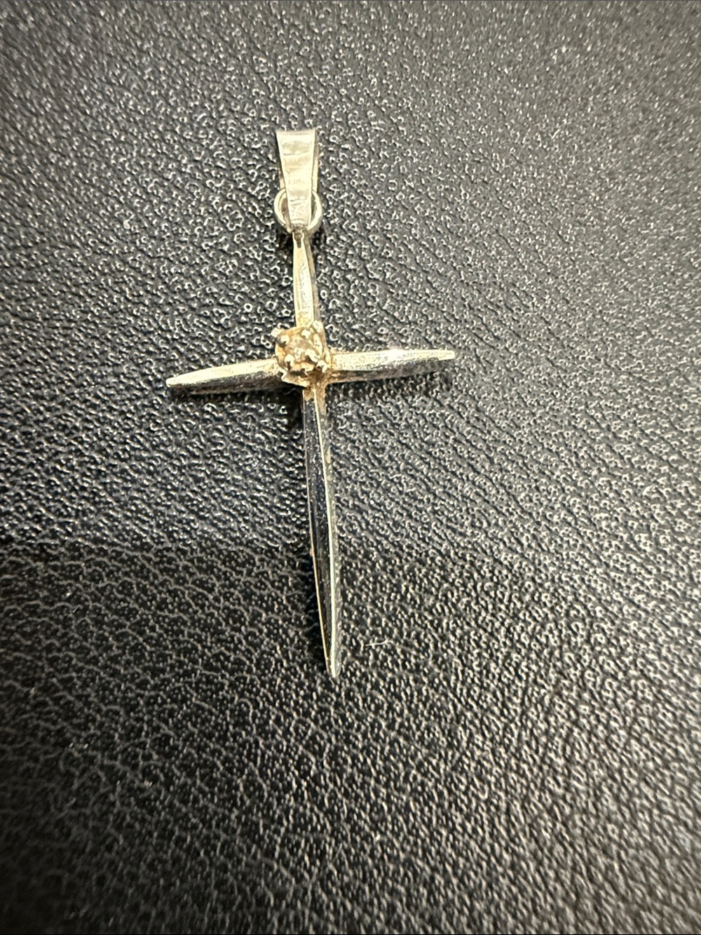 Delicate 14k White GoldCross Pendant with Diamond Accent